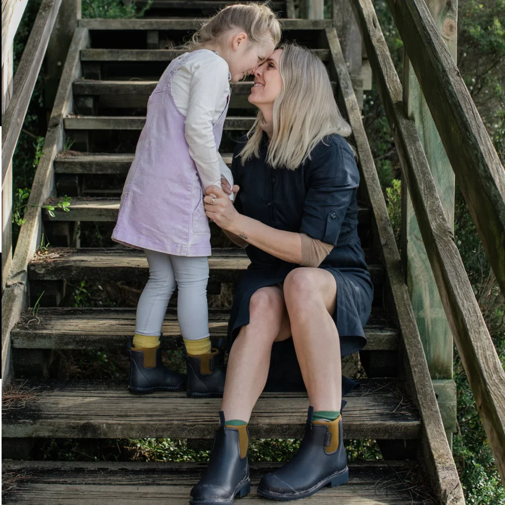 Bobbi Kids Wellington Boot // Oxford Blue & Tan - Image 4
